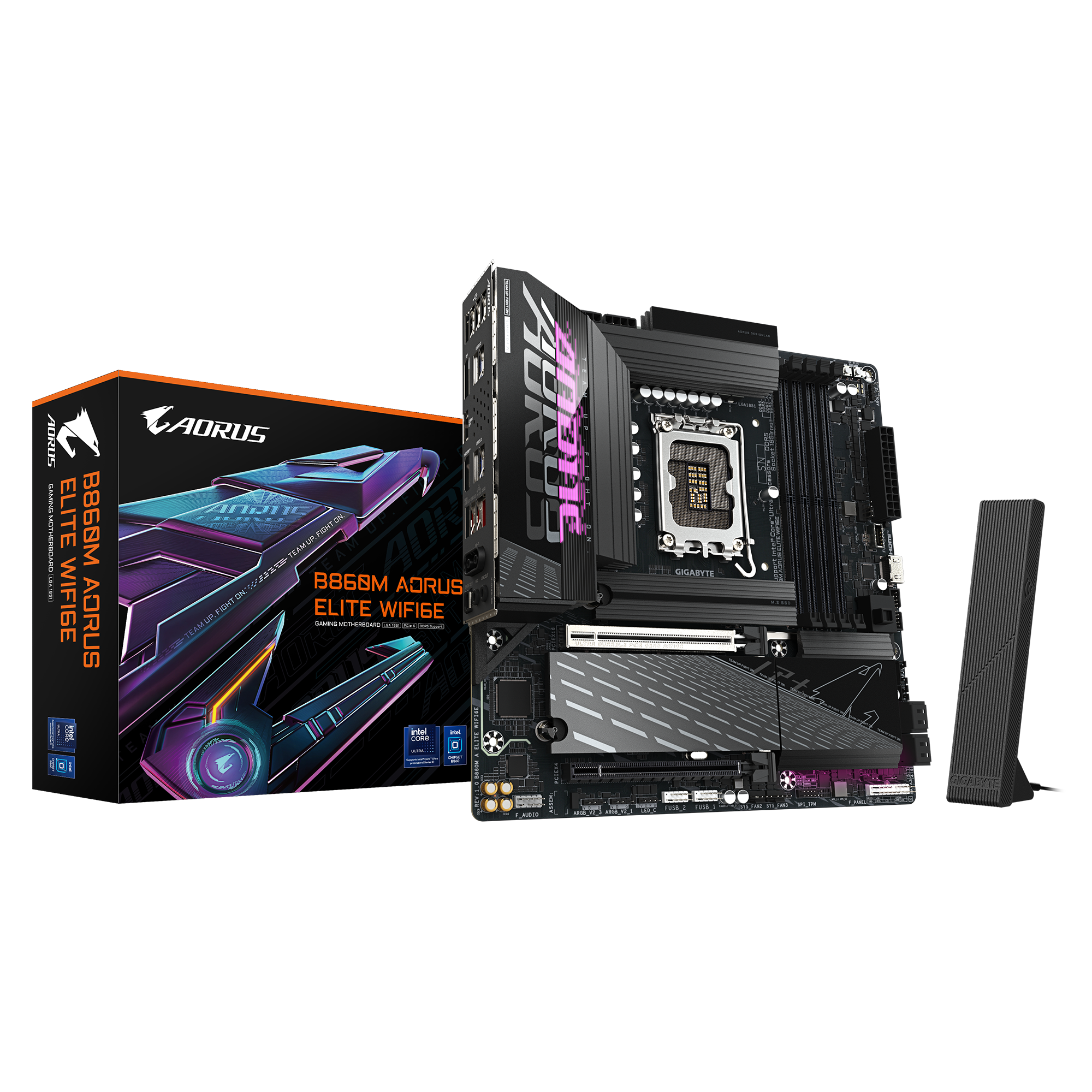 B860M AORUS ELITE WIFI6E MOTHERBOARD; Intel  B860 Express Chipset; 4 x DDR5 DIMM sockets supporting up to 256 GB;Realtek 2.5GbE LAN chip