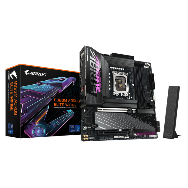 B860M AORUS ELITE WIFI6E MOTHERBOARD; Intel  B860 Express Chipset; 4 x DDR5 DIMM sockets supporting up to 256 GB;Realtek 2.5GbE LAN chip