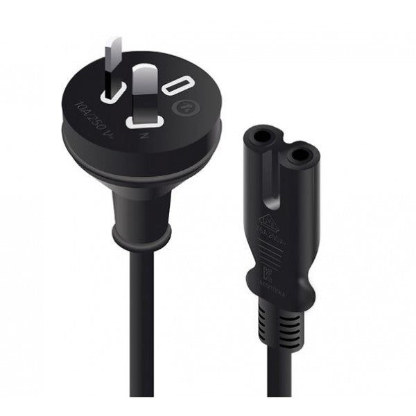 2m Aus 2 Pin Mains Plug to IEC C7 - Male to Female - Retail Box Packaging