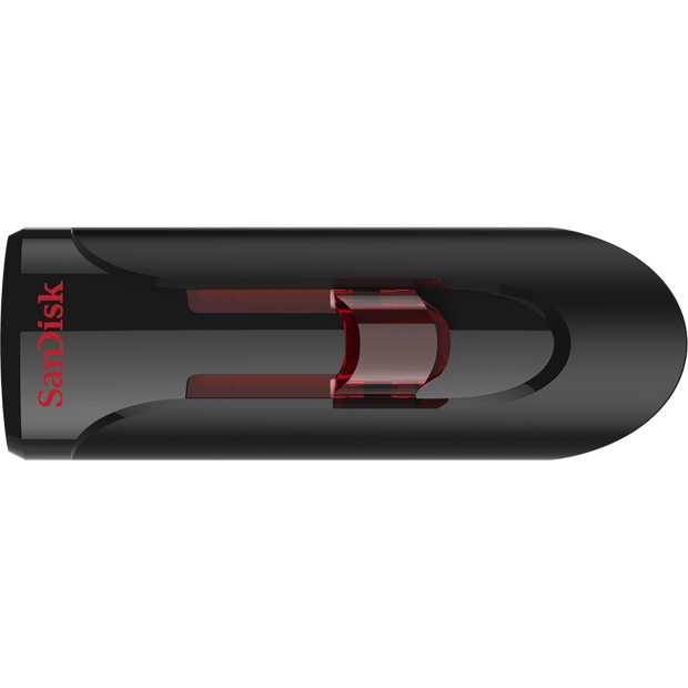 SanDisk Cruzer Glide 3.0 USB Flash Drive, CZ600 256GB, USB3.0, Black with red slider, retractable design, 5Y