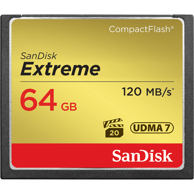 SanDisk Extreme CF, CFXSB 64GB, VPG20, UDMA 7, 120MB/s R, 85MB/s W, 4x6, Lifetime Limited