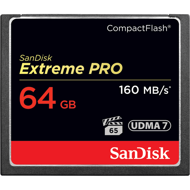 SanDisk Extreme Pro CF, CFXPS 64GB, VPG65, UDMA 7, 160MB/s R, 150MB/s W, 4x6, Lifetime Limited