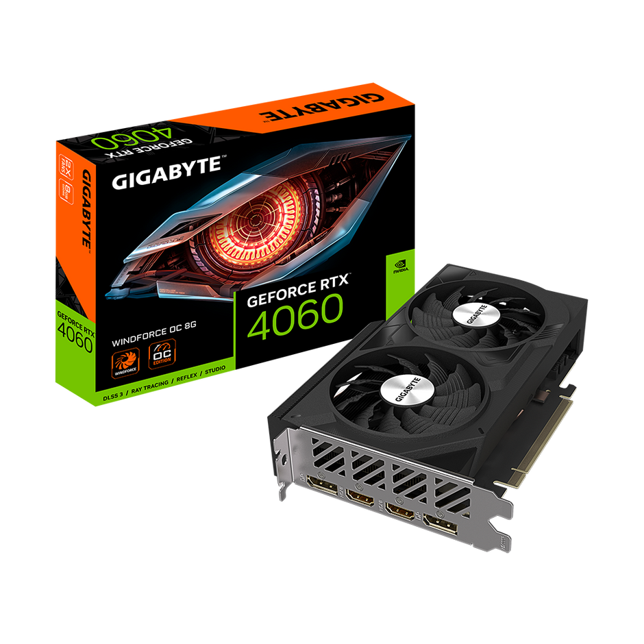 Nvidia GeForce RTX 4060 WINDFORCE OC 8G GDDR6 128 bit/2475MHz/PCI-E 4.0/Max Res 7680x4320/DisplayPort 1.4ax2 HDMI 2.1ax2
