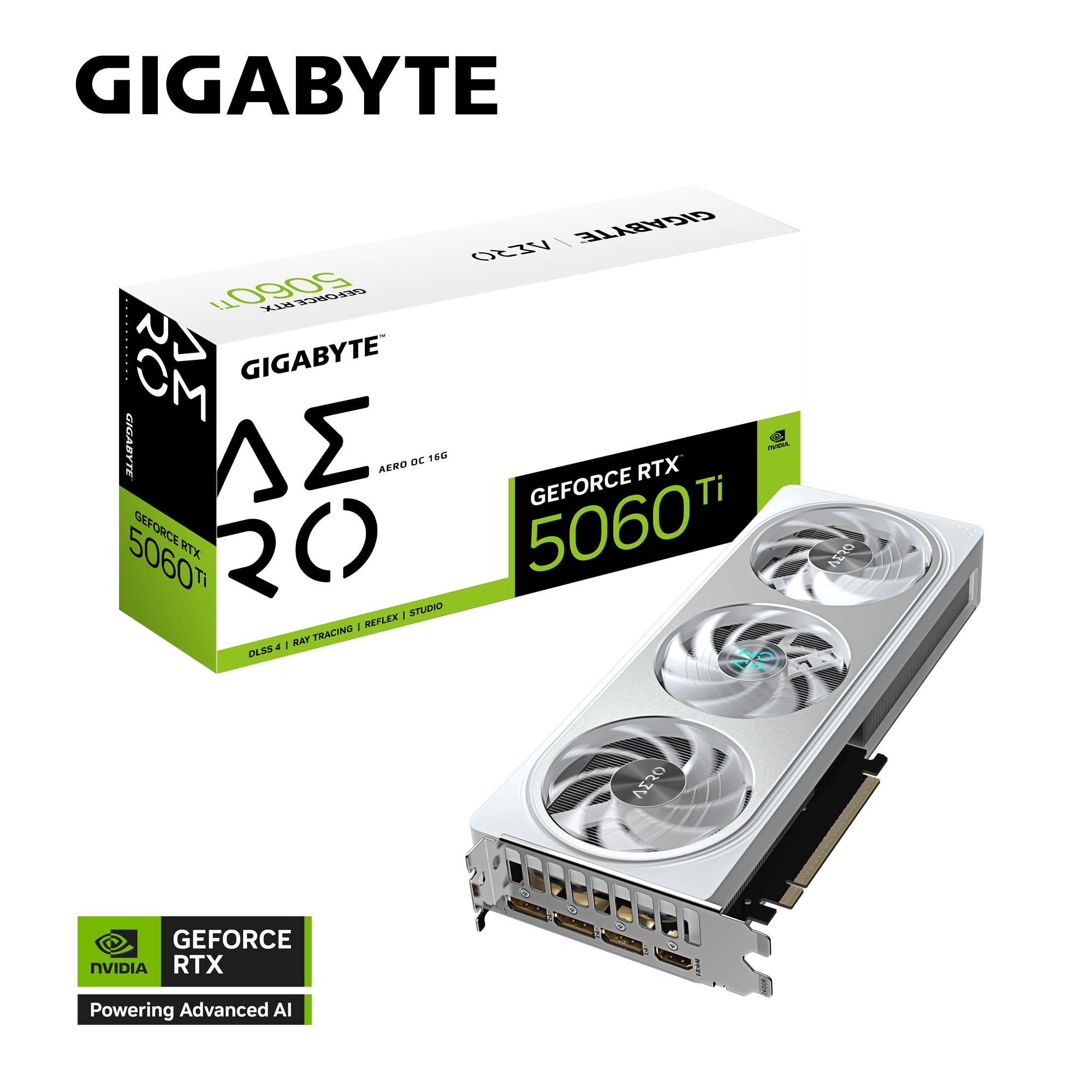 GeForce RTX 5060 Ti AERO OC 16G GV-N506TAERO OC-16GD  NVIDIA  RTX 5060 TI/REV 1.0  PCI-E 5.0 x8/16 GB GDDR7/128 bit  DP*3/HDMI