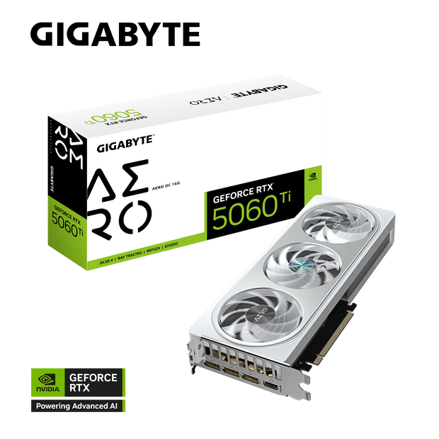 GeForce RTX 5060 Ti AERO OC 16G GV-N506TAERO OC-16GD  NVIDIA  RTX 5060 TI/REV 1.0  PCI-E 5.0 x8/16 GB GDDR7/128 bit  DP*3/HDMI