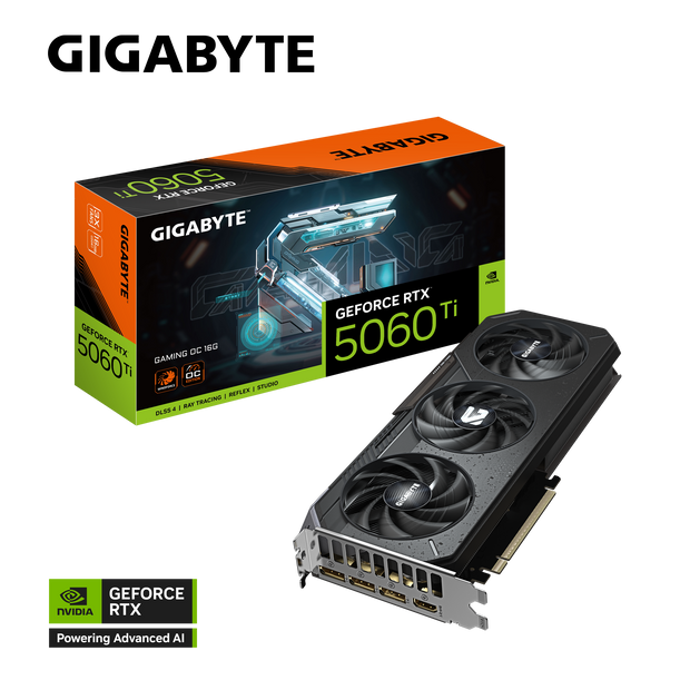 GeForce RTX 5060 Ti GAMING OC 16G  Integrated with 16GB GDDR7 128bit memory interface  WINDFORCE cooling system CORE CLOCK 2647 MHz