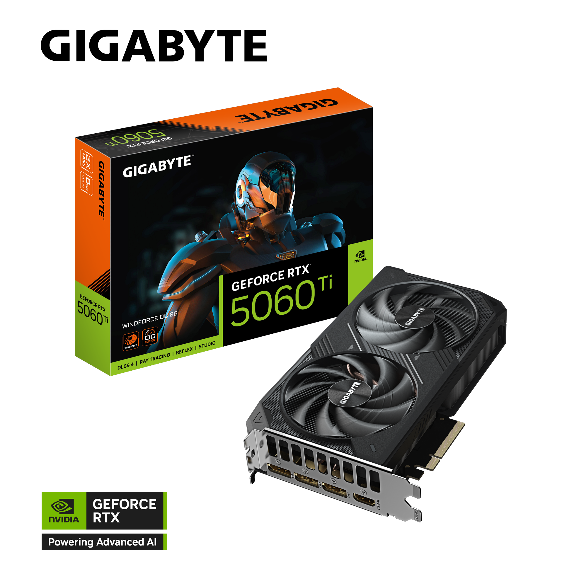 GeForce RTX 5060 Ti WINDFORCE OC 8G NVIDIA RTX 5060 TI/REV 1.0 PCI-E 5.0 x8/8 GB GDDR7/128 bit DP*3/HDMI