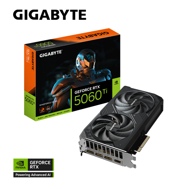 GeForce RTX 5060 Ti WINDFORCE OC 8G NVIDIA RTX 5060 TI/REV 1.0 PCI-E 5.0 x8/8 GB GDDR7/128 bit DP*3/HDMI