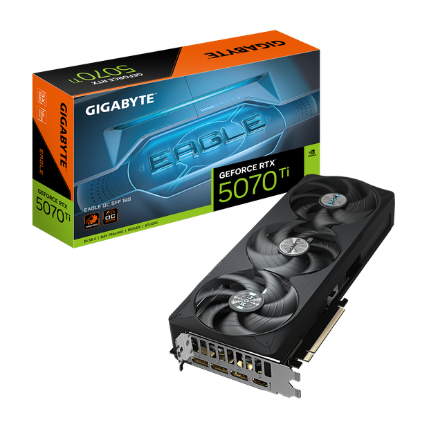GeForce RTX 5070 Ti EAGLE OC SFF 16G; with 16GB GDDR7 256bit memory interface; 28 Gbps; 7680 x 4320