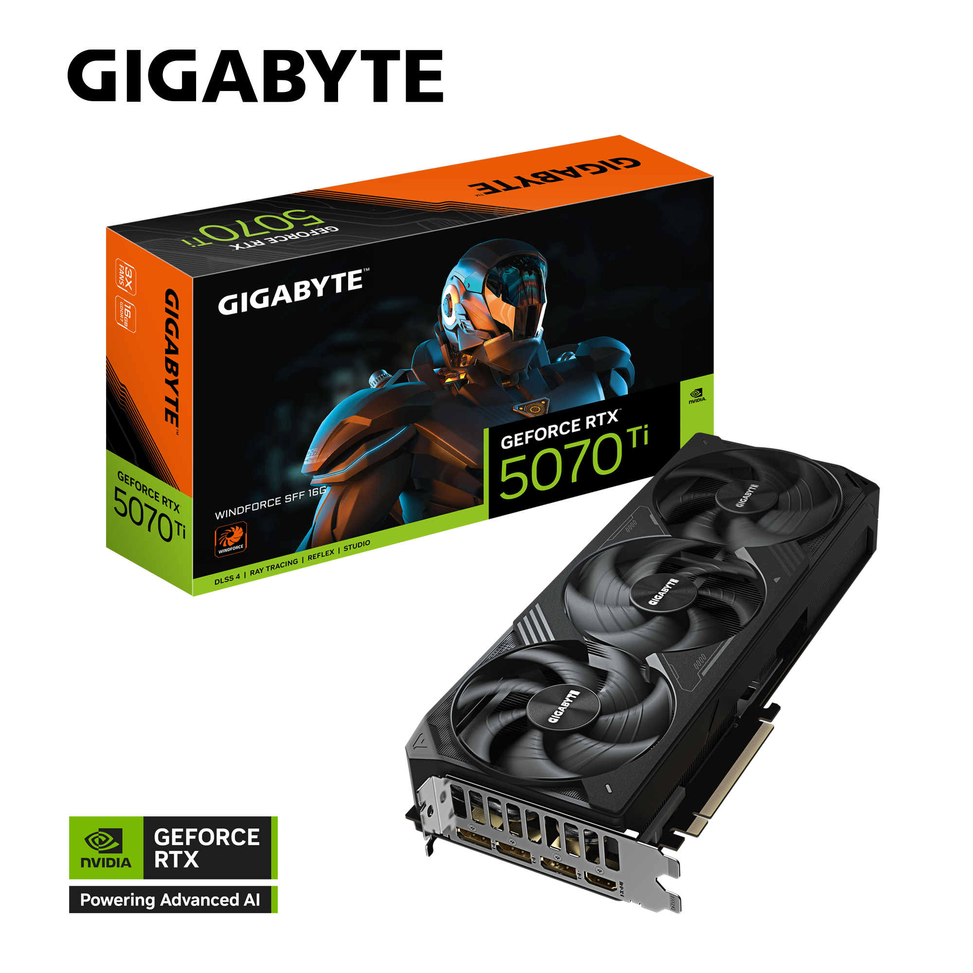 GeForce RTX 5070 Ti WINDFORCE SFF 16G   GV-N507TWF3-16GD  NVIDIA  RTX 5070 Ti/REV 1.0  PCI-E 5.0 x16/16 GB GDDR7/256 bit  DP*3/HDMI