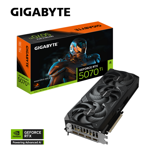 GeForce RTX 5070 Ti WINDFORCE SFF 16G   GV-N507TWF3-16GD  NVIDIA  RTX 5070 Ti/REV 1.0  PCI-E 5.0 x16/16 GB GDDR7/256 bit  DP*3/HDMI