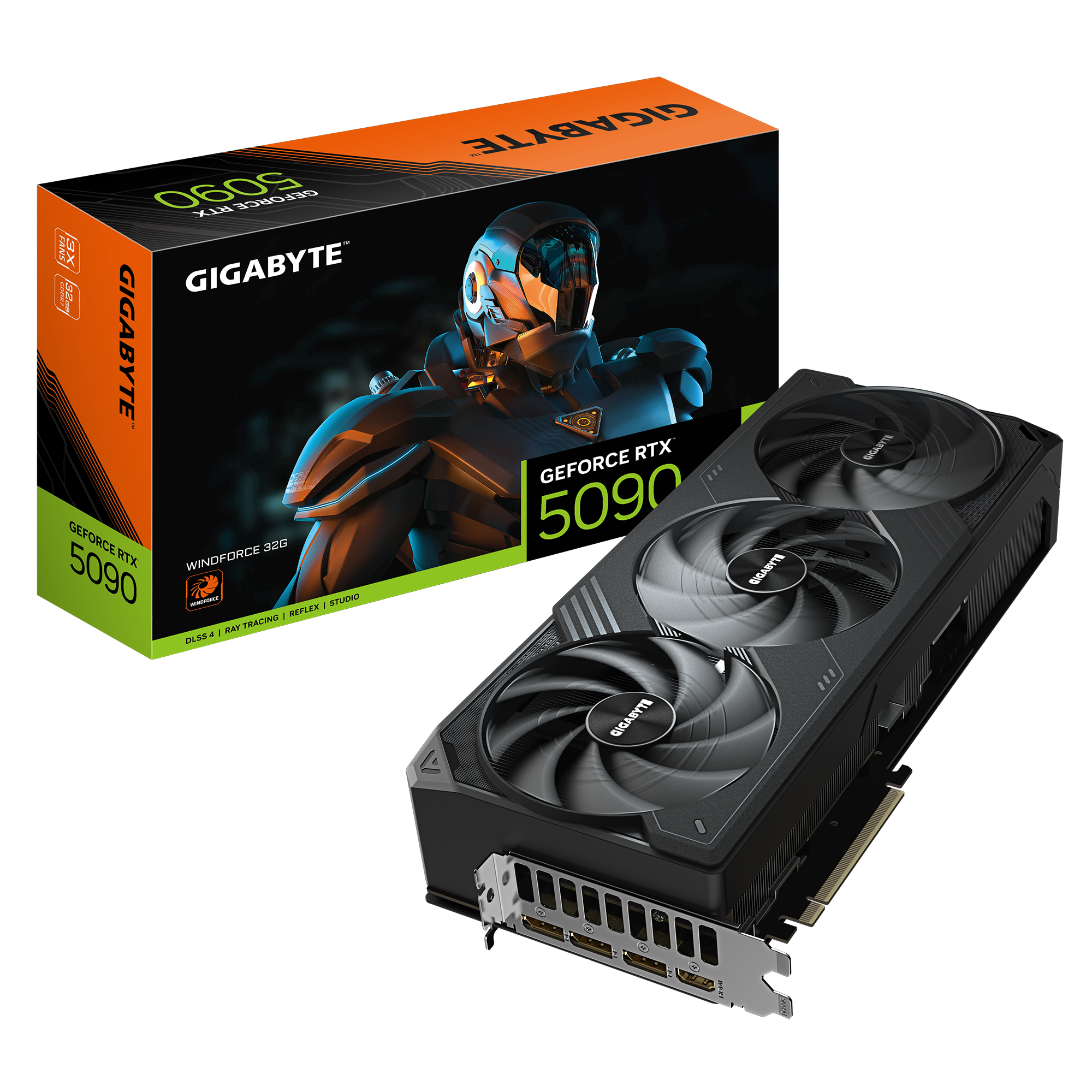 GeForce RTX 5090 WINDFORCE OC 32G; Integrated with 32GB GDDR7 512bit memory interface WINDFORCE cooling system