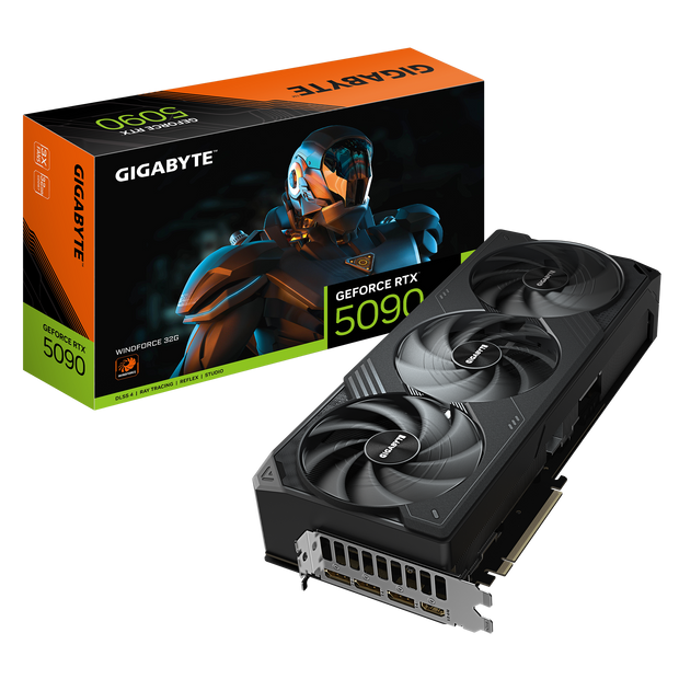 GeForce RTX 5090 WINDFORCE OC 32G; Integrated with 32GB GDDR7 512bit memory interface WINDFORCE cooling system