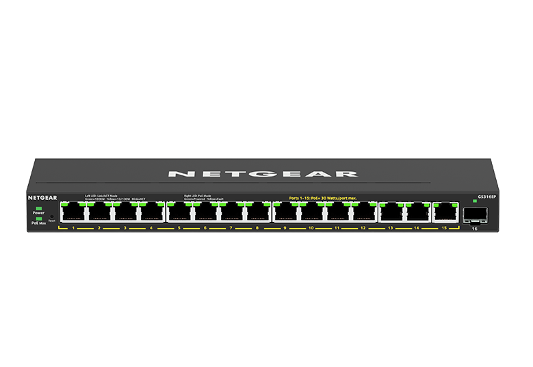 NETGEAR 16 Port PoE Gigabit Ethernet Plus Switch (GS316EP) - with 16 x PoE+ @ 180W, Desktop/Wall Mount