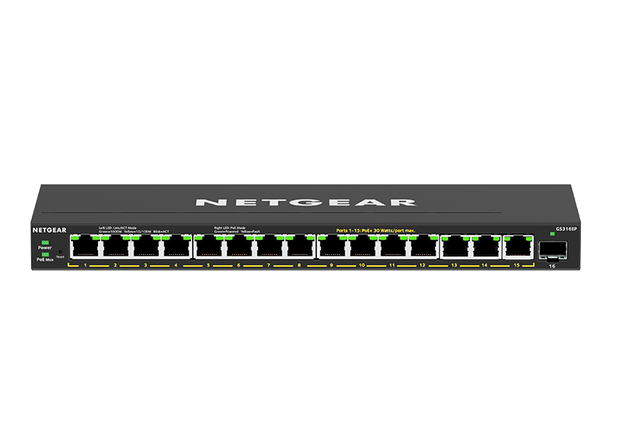 NETGEAR 16 Port PoE Gigabit Ethernet Plus Switch (GS316EP) - with 16 x PoE+ @ 180W, Desktop/Wall Mount