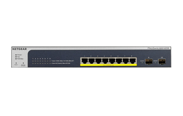 NETGEAR ProSAFE 8-Port Gigabit PoE+ Smart Managed Switch with 2 SFP (190W), with Fan