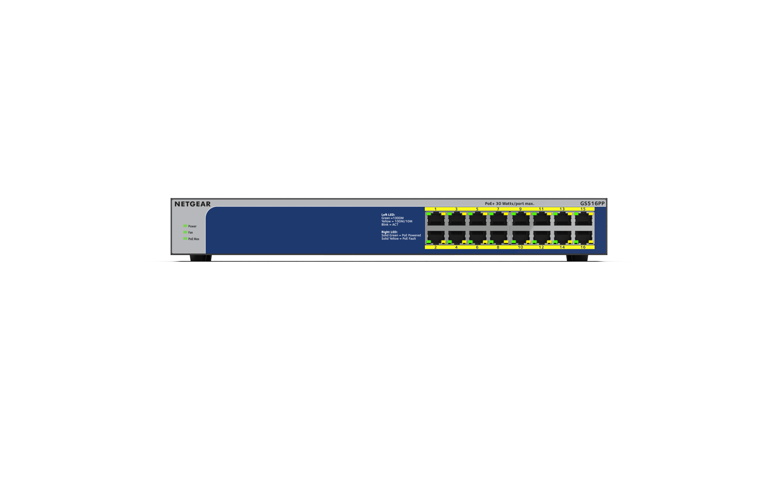 NETGEAR 16-Port High-powered PoE+ Gigabit Unmanaged Switch (260W PoE budget), ProSAFE Lifetime Warranty (GS516PP)