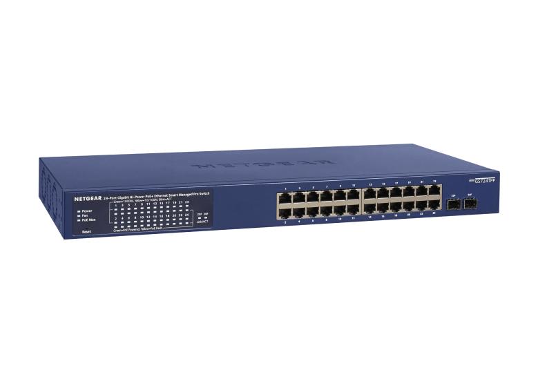 NETGEAR 24-Port Gigabit Ethernet Smart PoE Switch (GS724TPP) - with 24 x PoE+ @ 380W, 2 x 1G SFP, Desktop/Rackmount, and Limited Lifetime Protection
