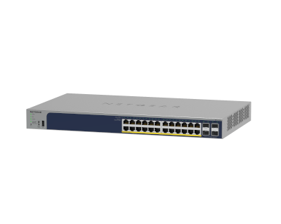 NETGR 24-Port Gigabit high-power PoE+ Ethernet Smart Switch with 4 SFP Ports, 380W, Remote/Cloud management option with NETGR Insight (GS728TPPv3)