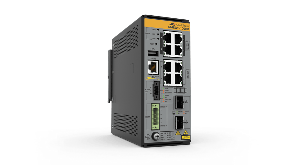 8x 10/100/1000T, 2x 1G/10G SFP+, Industrial Ethernet, Layer 2+ Switch, PoE++ Support  (TAA compliant)
