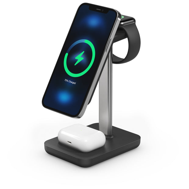 Journey MagSafe Compatible 3-in-1 Wireless Charging Stand Bundle with 20W Wall Charger - Black