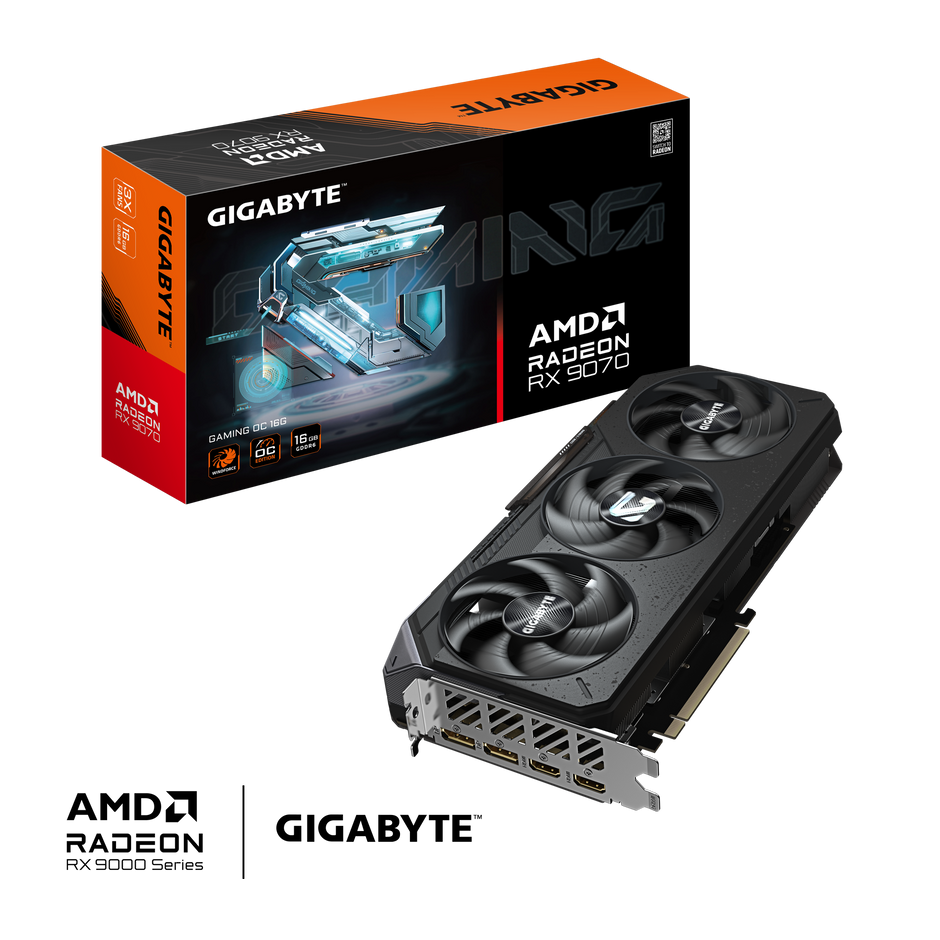 Radeon RX 9070 GAMING OC 16GB GDDR6 256bit memory interface; WINDFORCE cooling system;Boost Clock 2700 MHz;Game Clock 2210 MHz; 256 bit 7680 x 4320