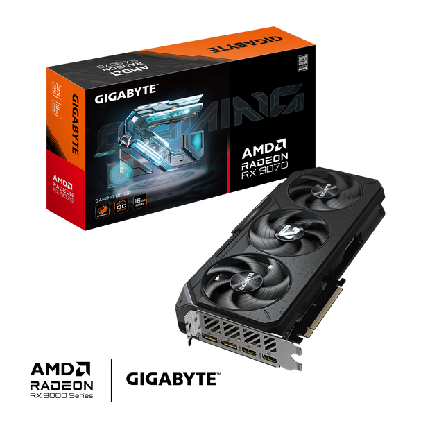 Radeon RX 9070 GAMING OC 16GB GDDR6 256bit memory interface; WINDFORCE cooling system;Boost Clock 2700 MHz;Game Clock 2210 MHz; 256 bit 7680 x 4320