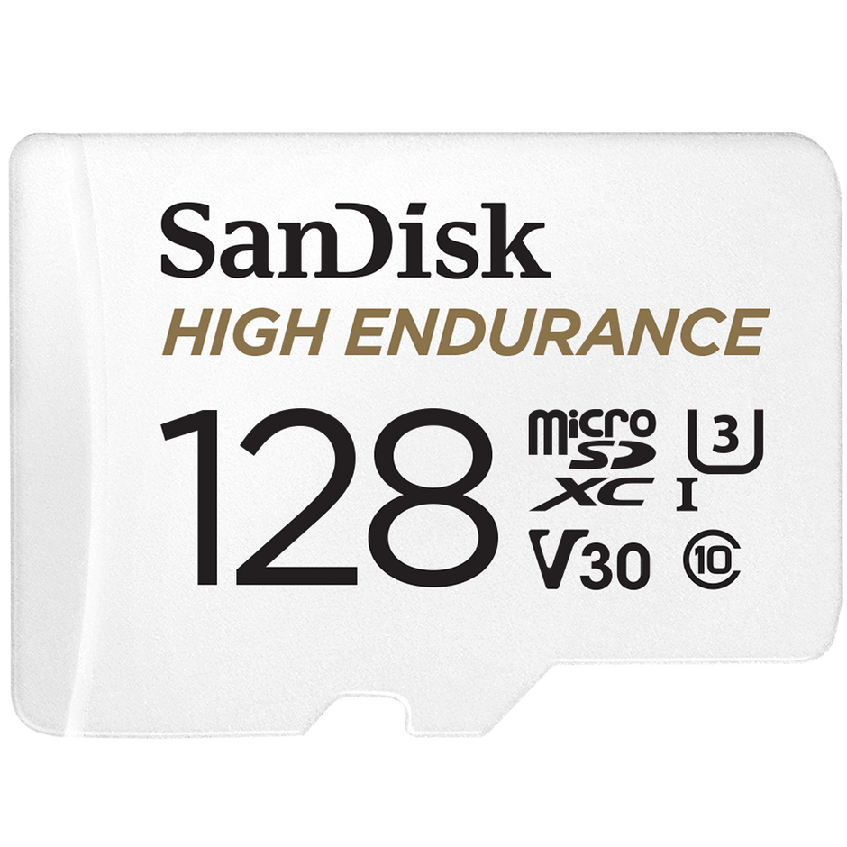 SanDisk High Endurance microSDXC Card, SQQNR 128G, UHS I, C10, U3, V30, 100MB/s R, 40MB/s W, SD adaptor, 2Y