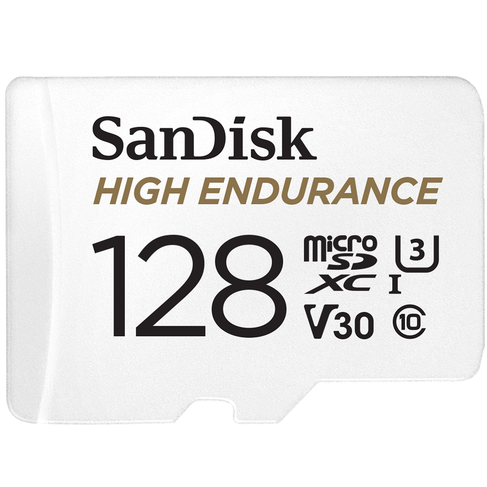 SanDisk High Endurance microSDXC Card, SQQNR 128G, UHS I, C10, U3, V30, 100MB/s R, 40MB/s W, SD adaptor, 2Y