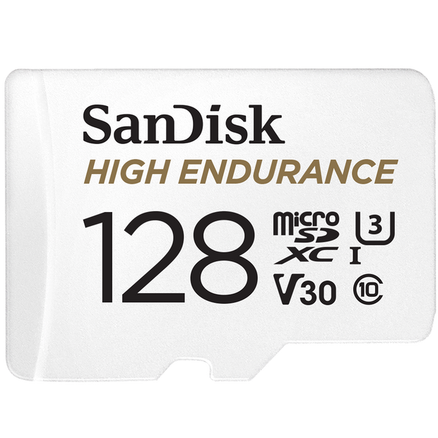 SanDisk High Endurance microSDXC Card, SQQNR 128G, UHS I, C10, U3, V30, 100MB/s R, 40MB/s W, SD adaptor, 2Y