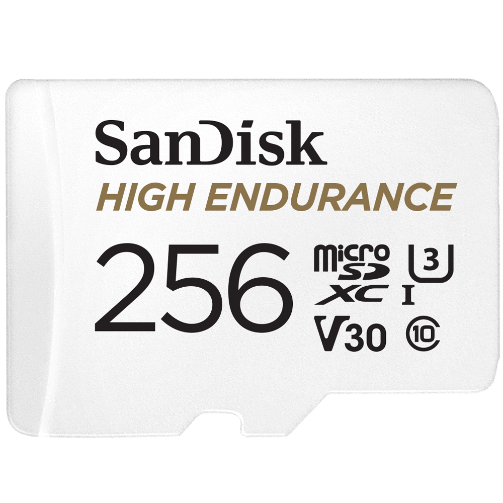 SanDisk High Endurance microSDXC Card, SQQNR 256G, UHS I, C10, U3, V30, 100MB/s R, 40MB/s W, SD adaptor, 2Y