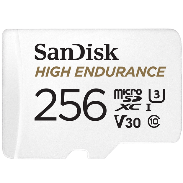 SanDisk High Endurance microSDXC Card, SQQNR 256G, UHS I, C10, U3, V30, 100MB/s R, 40MB/s W, SD adaptor, 2Y