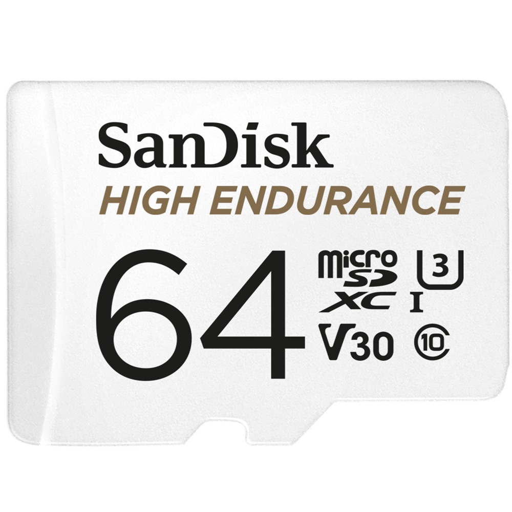 SanDisk High Endurance microSDXC Card, SQQNR 64G, UHS I, C10, U3, V30, 100MB/s R, 40MB/s W, SD adaptor, 2Y