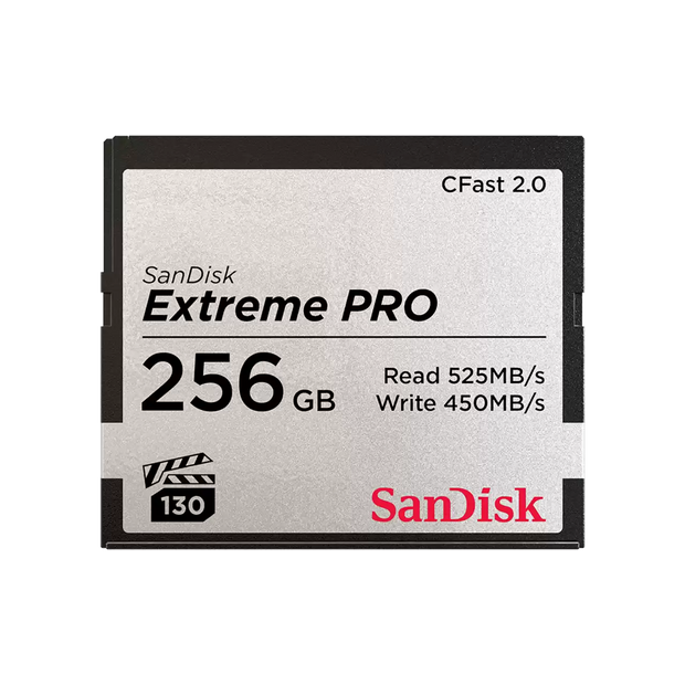 SanDisk Extreme Pro CFast 2.0, CFSP 256GB, VPG130, 525MB/s R, 450MB/s W, 4x6, Lifetime Limited