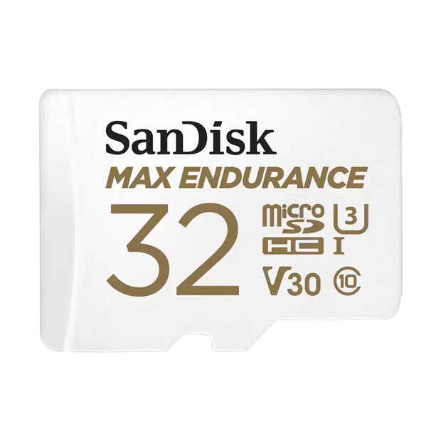 SanDisk MAX ENDURANCE microSDHC Card, SQQVR 32G, (15,000 Hrs), UHS-I, C10, U3, V30, 100MB/s R, 40MB/s W, SD adaptor, 3Y