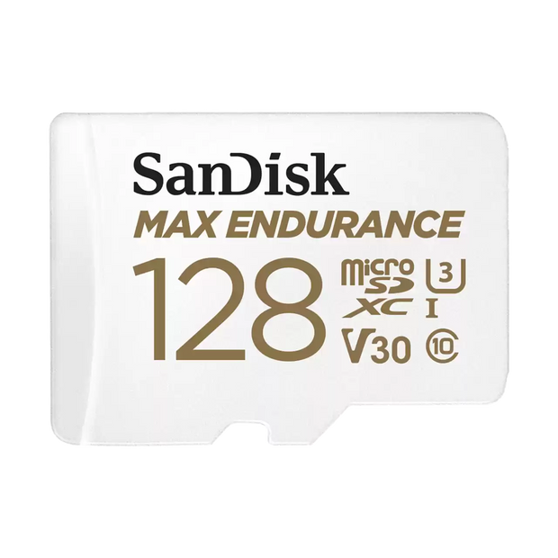 SanDisk MAX ENDURANCE microSDXC Card, SQQVR 128G, (60,000 Hrs), UHS-I, C10, U3, V30, 100MB/s R, 40MB/s W, SD adaptor, 10Y