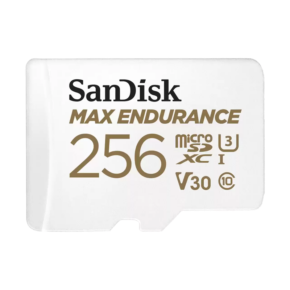 SanDisk MAX ENDURANCE microSDXC Card, SQQVR 256G, (120,000 Hrs), UHS-I, C10, U3, V30, 100MB/s R, 40MB/s W, SD adaptor, 15Y