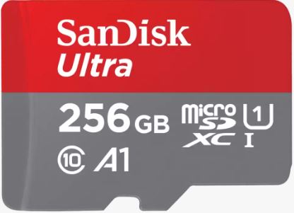 SanDisk Ultra microSDXC, SQUAC 256GB, A1, C10, U1, UHS-I, 150MB/s R, 4x6,  10Y