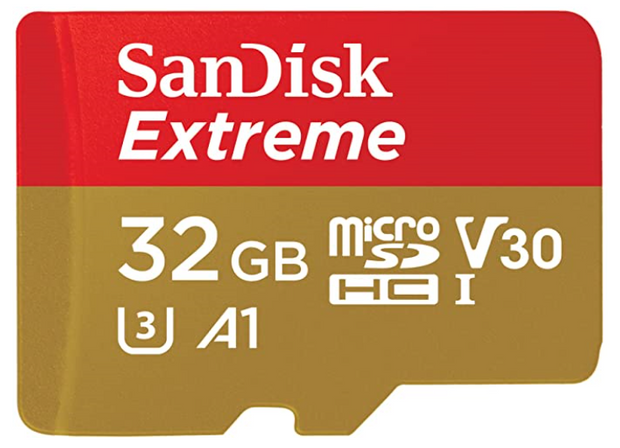 SanDisk Extreme microSDHC, SQXAF 32GB, V30, U3, C10, A1, UHS-1, 100MB/s R, 60MB/s W, 4x6, SD adaptor, Lifetime Limited, Action Cam/Drone SKU