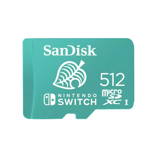 SanDisk and Nintendo Cobranded microSDXC, SQXAO, 512GB, U3, C10, UHS-1, 100MB/s R, 90MB/s W, 3x5, Lifetime Limited