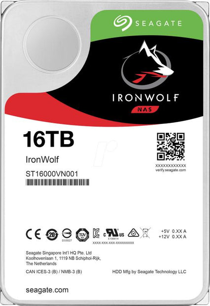 IronWolf, NAS, 3.5" HDD, 16TB SATA 6GB/s, 7200RPM, 256MB, 3 Years or 1M Hours MTBF Warranty