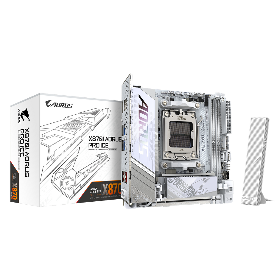 AM5 Mini-ITX  2 x DIMMs, Dual Channel DDR5   2 x M.2 Slots, PCI-E 5.0/x16 1  2.5GbE LAN, 2x2 Wi-Fi 7  (Snow White Color)
