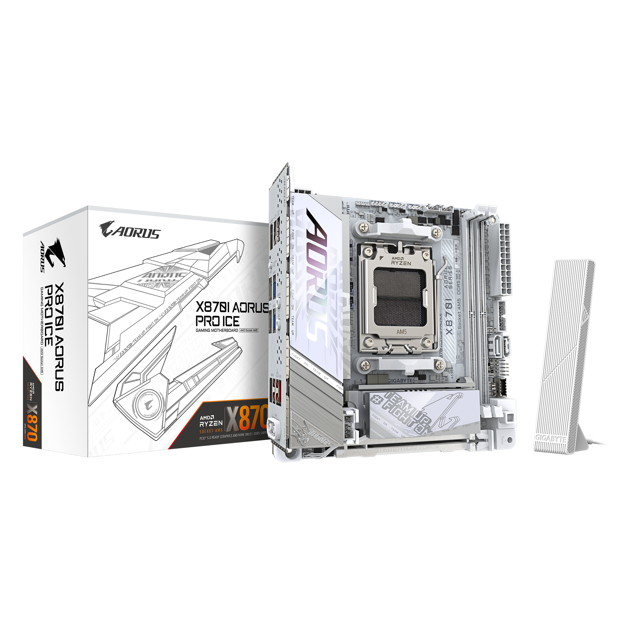 AM5 Mini-ITX  2 x DIMMs, Dual Channel DDR5   2 x M.2 Slots, PCI-E 5.0/x16 1  2.5GbE LAN, 2x2 Wi-Fi 7  (Snow White Color)