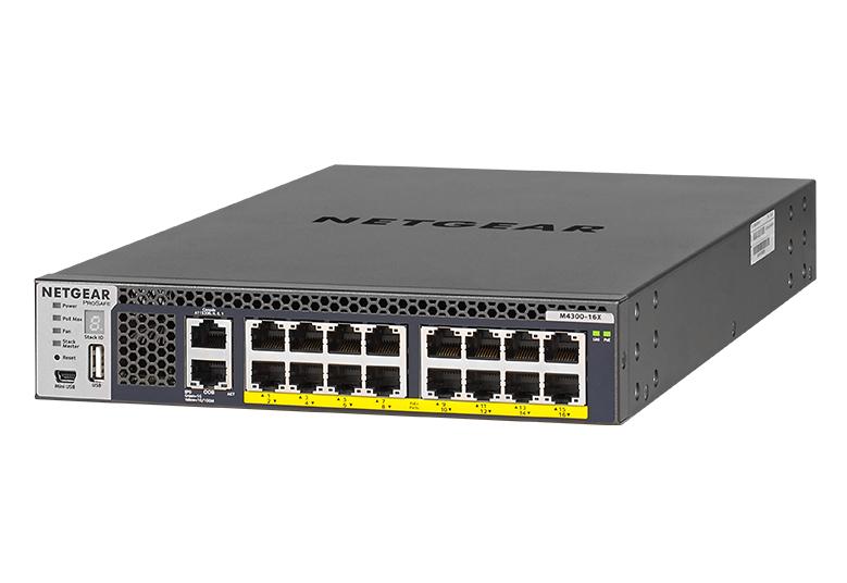 M4300-16X 16-port PoE+ Stackable Layer 3 Fully Managed Switch with 8 x 10GBASE-T/MultiGig (half width) & 600W PSU, ProSAFE Lifetime Warranty